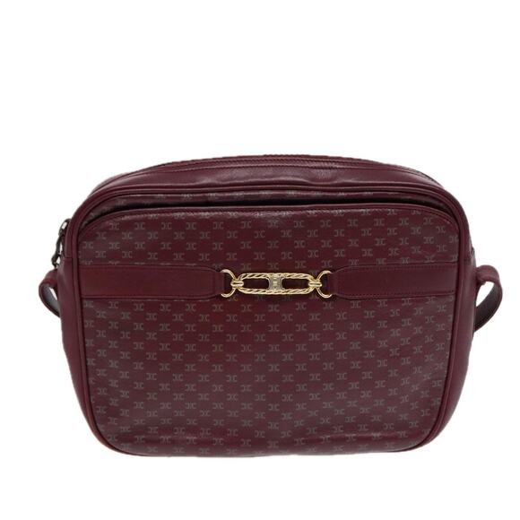 CELINE Macadam Canvas Shoulder Bag Red Gold - Picture 2 of 13